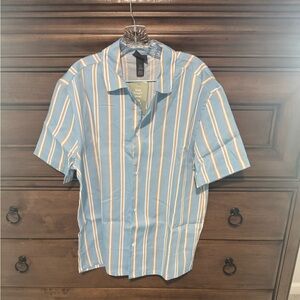 Blue and White Striped Short Sleeve Shirt